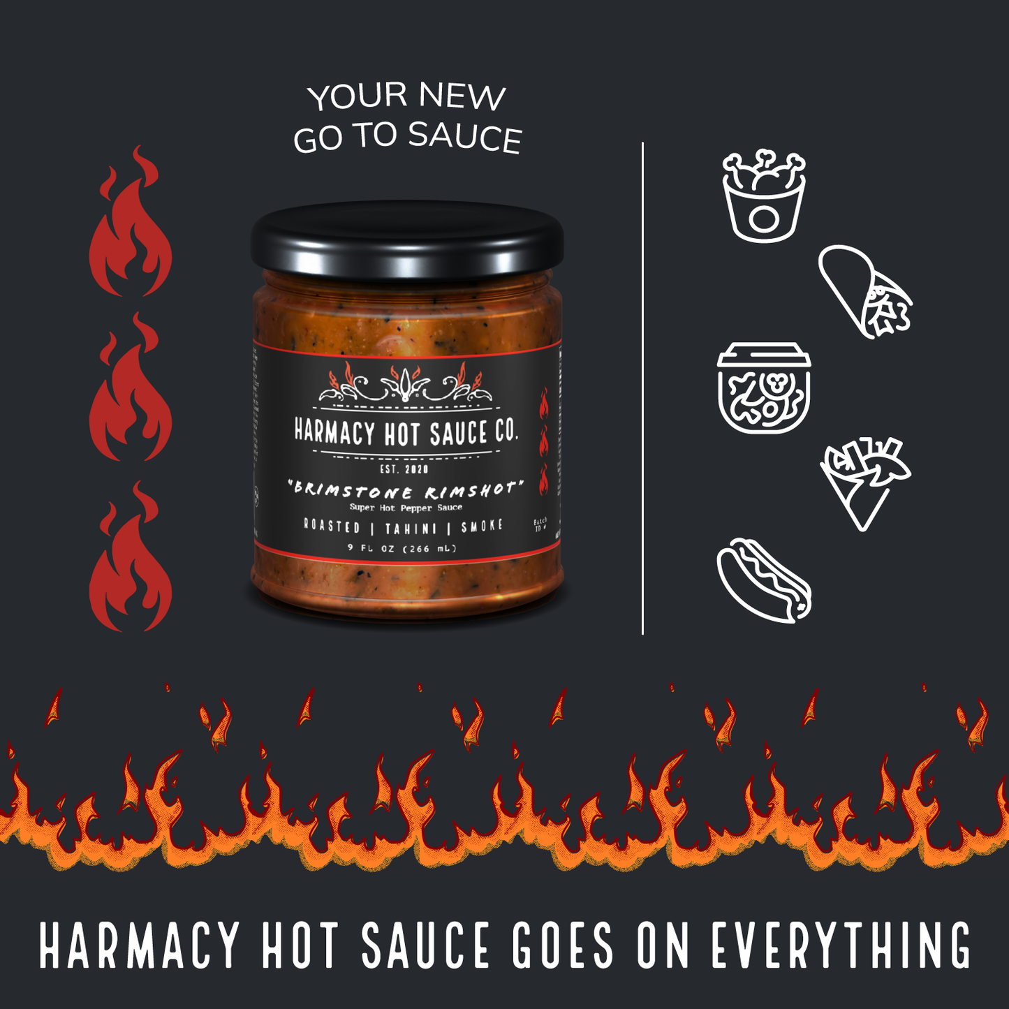 "Brimstone Rimshot" Super-Hot Tahini & Roasted Red Pepper Sauce (9oz)