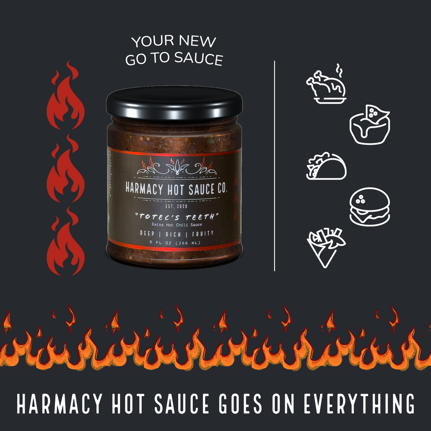 Totec's Teeth - Extra Hot Dried Chili & Plum Pepper Sauce (9oz)