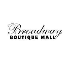 Black text reading 'Broadway Boutique Mall' on a plain white background, with 'Broadway' in a cursive script and 'BOUTIQUE MALL' in a block serif font.